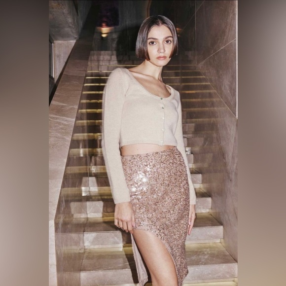 Zeynep Arcay NWT Sequin Slit Skirt in Nude - Picture 6 of 16